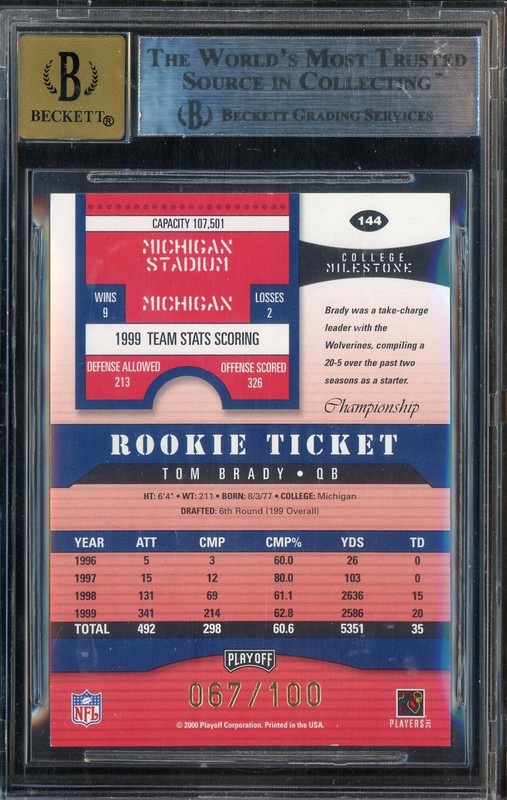 2000 Playoff Contenders Championship Ticket TOM BRADY /100 RC BGS 8.5 w/ 10 AUTO view 2