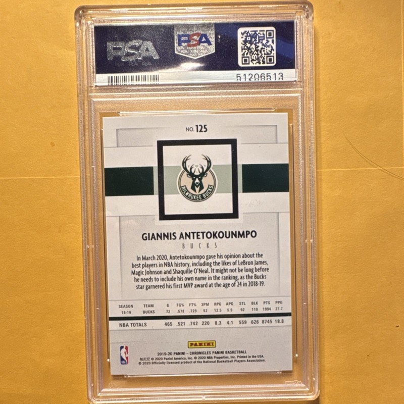 2019-20 Panini Chronicles Giannis Antetokounmpo PSA 9 #125 Bucks view 2