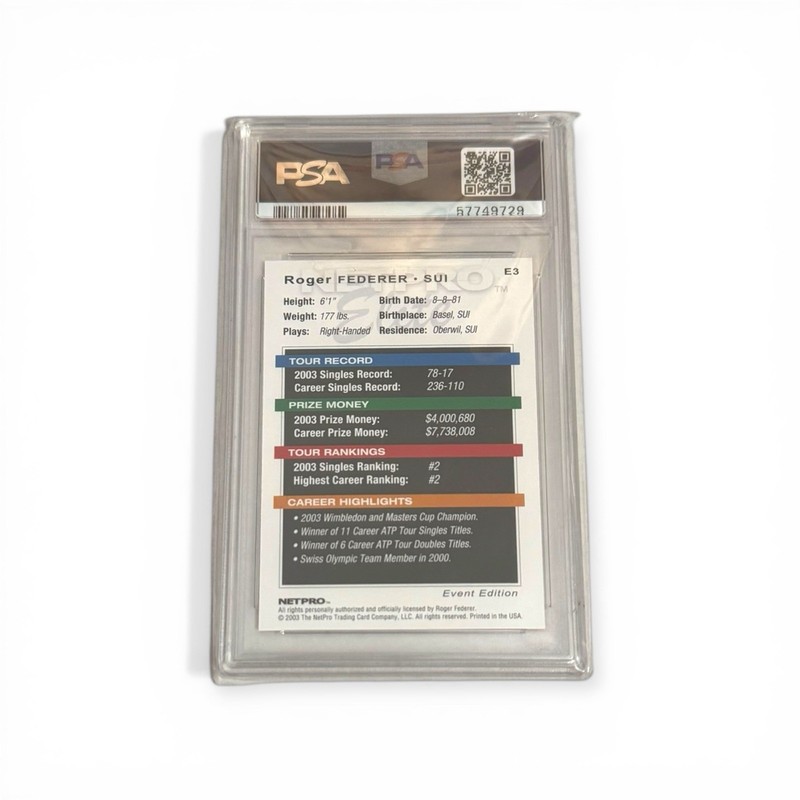 2003 Netpro Elite Tennis Event Edition #E3 Roger Federer White Shirt RC PSA 10 view 2
