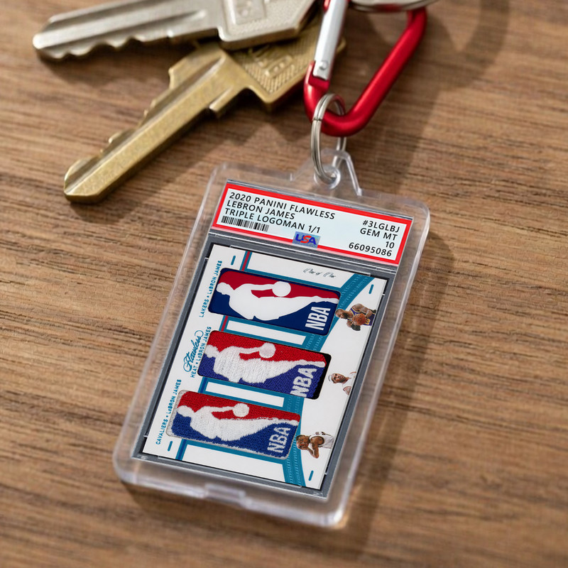 LeBron James, 2020 Flawless Triple Logoman 1/1 | Mini ƤSA 10 Keychain view 2