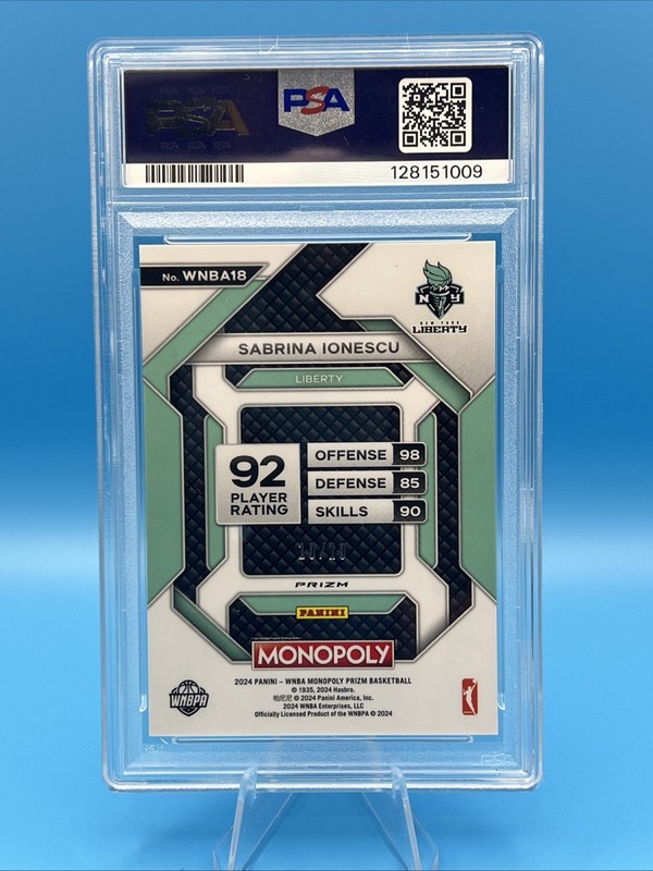2024 Prizm WNBA Monopoly Sabrina Ionescu 10/10 GOLD Wave Prizm PSA 10 view 2