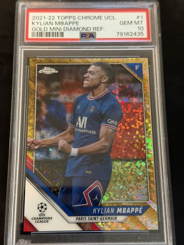 2021-22 Topps Chrome UEFA Kylian Mbappe Gold Mini-Diamond #/50 PSA 10