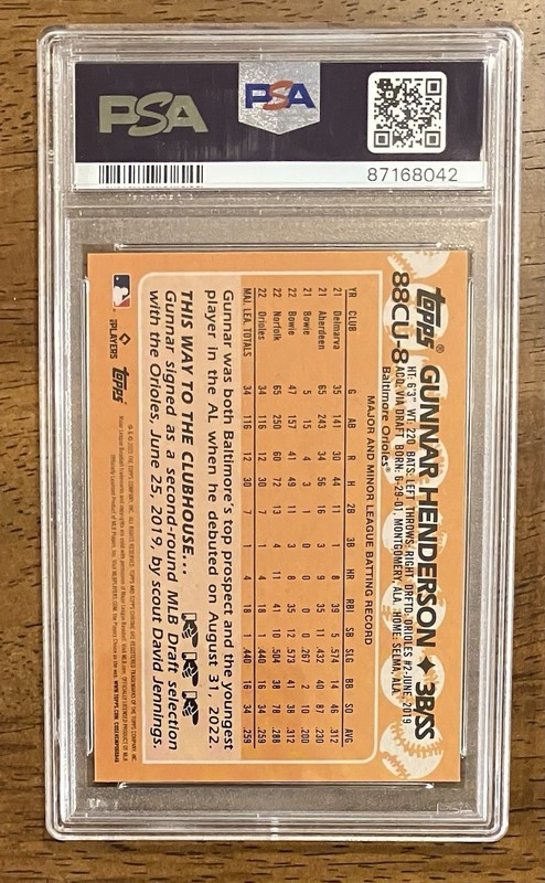 2023 Topps Chrome Update Gunnar Henderson 1988 #88CU-8 PSA 10 Rookie view 2