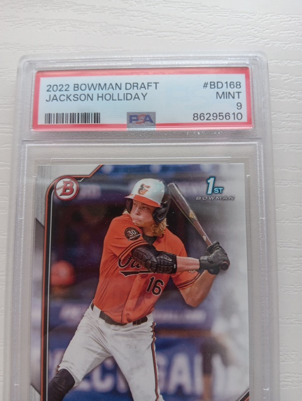 2022 BOWMAN DRAFT #BD168 JACKSON HOLLIDAY ROOKIE RC PSA 9 view 2