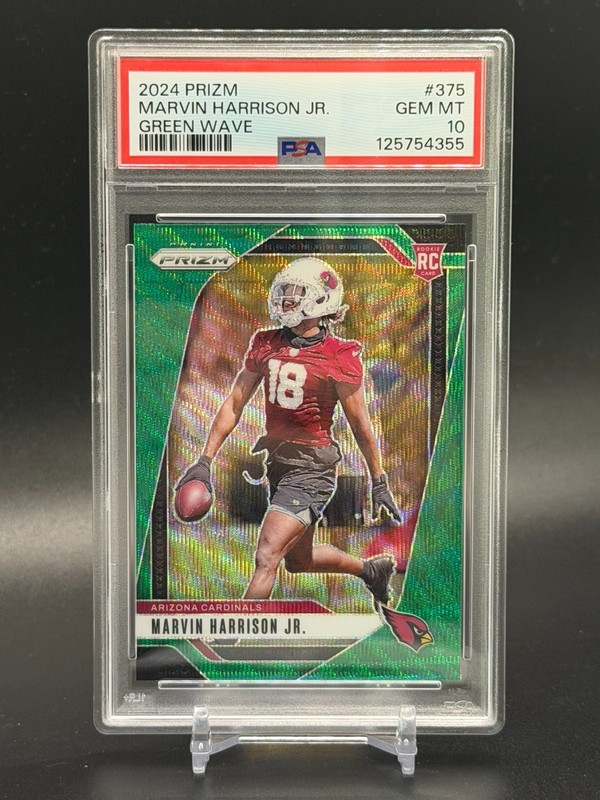 2024 Prizm Marvin Harrison Jr. Rookie RC Green Wave #375 PSA 10 GEM MT Cardinals view 1