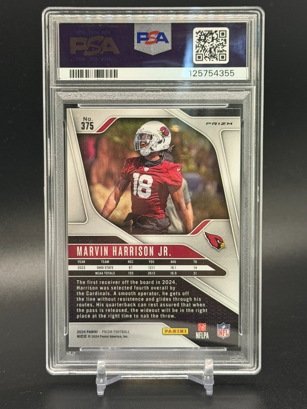 2024 Prizm Marvin Harrison Jr. Rookie RC Green Wave #375 PSA 10 GEM MT Cardinals view 2