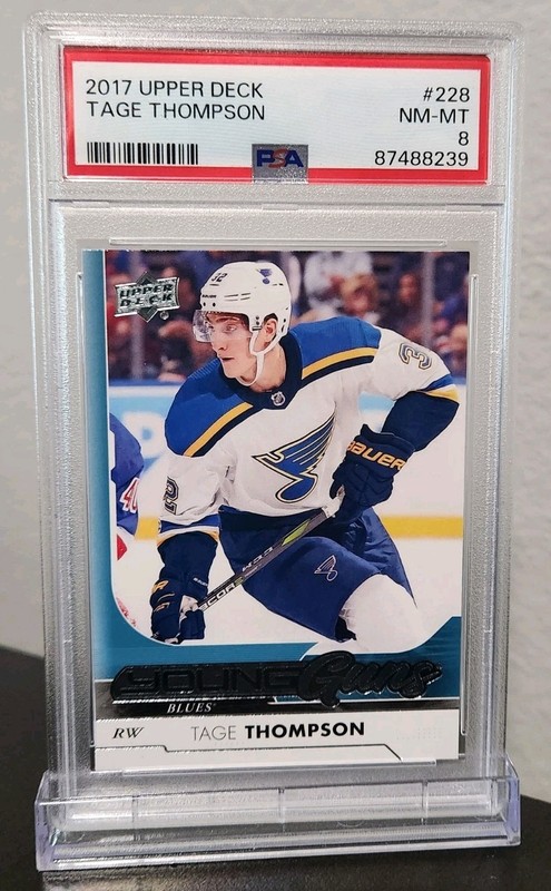 2017 Upper Deck Tage Thompson Young Guns Rookie Card #228 PSA 8 RC view 2
