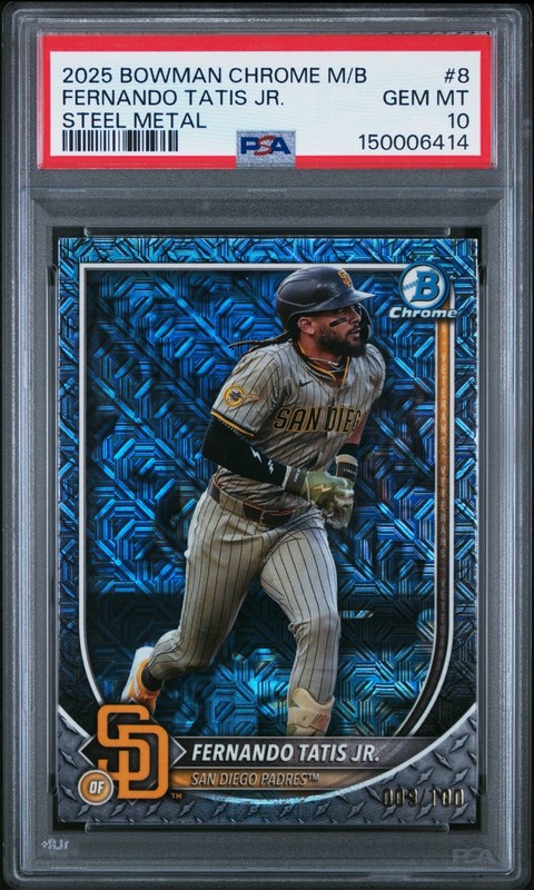 💎2025 Bowman Chrome Mega Box Fernando Tatis Jr 8 Steel Metal /100 PSA 10 POP 2