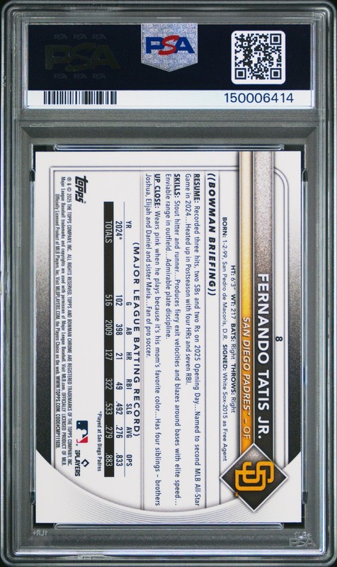 💎2025 Bowman Chrome Mega Box Fernando Tatis Jr 8 Steel Metal /100 PSA 10 POP 2 view 2