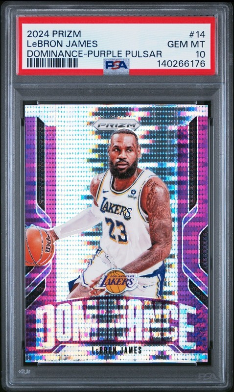 LeBron James 2024 Prizm Purple Pulsar Dominance #14 /35 PSA 10