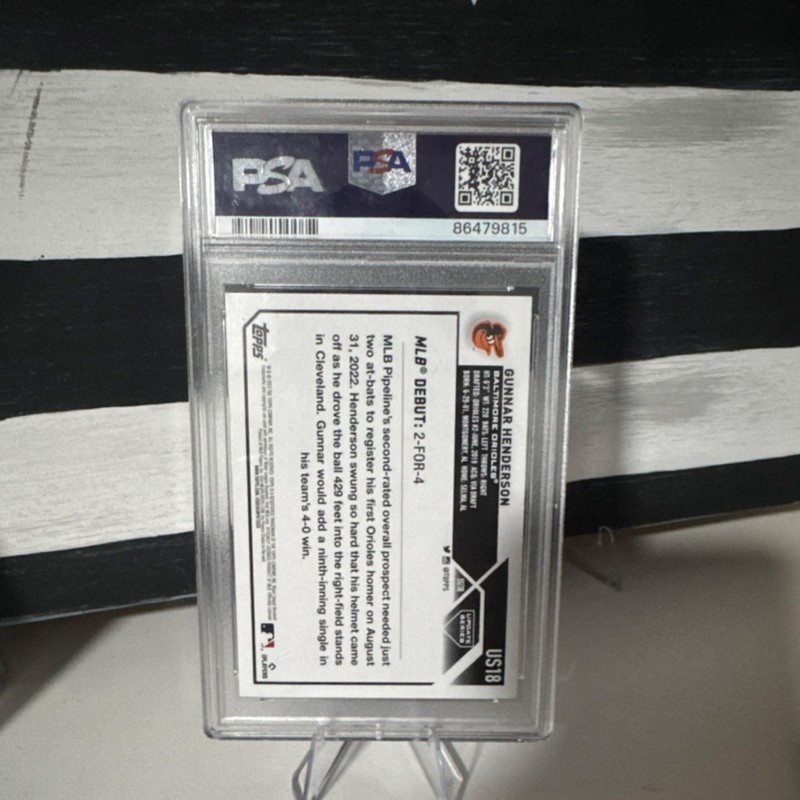 Topps 2023 Update Gunnar Henderson Rookie #US18 Orange & Black Foil PSA 10 view 2