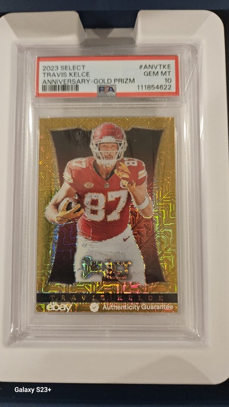 🏈 2023 Panini Select Gold  Anniversary Travis Kelce /10 PSA 10 #ANV-TKE Pop 1‼️