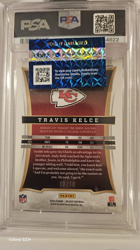 🏈 2023 Panini Select Gold  Anniversary Travis Kelce /10 PSA 10 #ANV-TKE Pop 1‼️ view 2