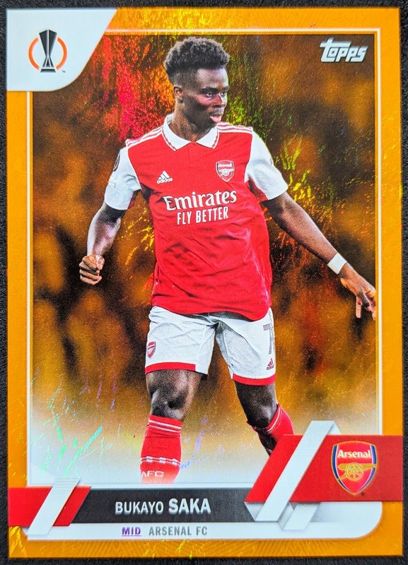 Bukayo Saka Orange Refractor /25 2022-23 Topps UCC Flagship Jade UEFA #25 SP