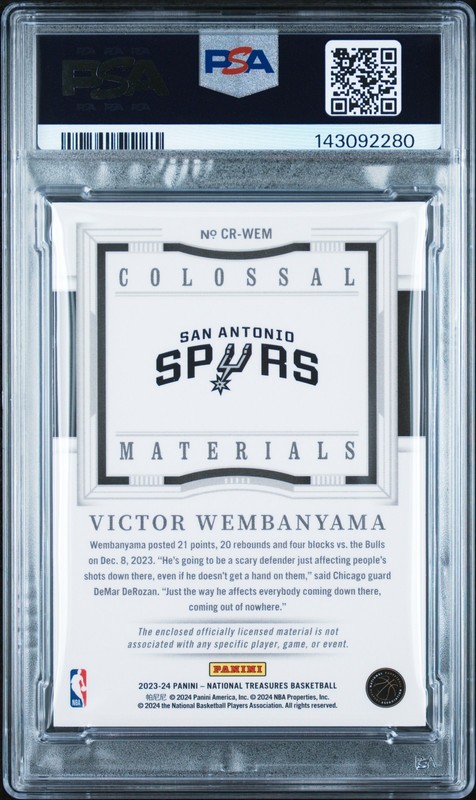 2023 National Treasures Colossal Victor Wembanyama Colossal Material PSA 8 view 2