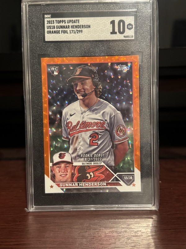 2023 Topps Update Series RC Debut Gunnar Henderson #US18 Orange Foil /299 PSA 10