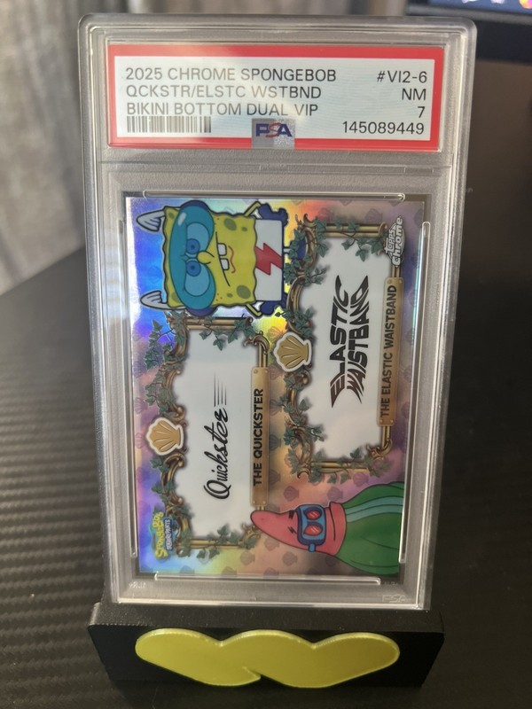 2025 TOPPS CHROME SPONGEBOB #VI2-6 THE ELASTIC WAISTBAND/THE QUICKSTER PSA 7