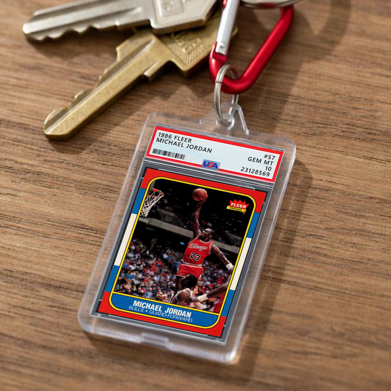 Michael Jordan, 1986 Fleer Rookie Card RC #57 | Mini ƤSA 10 Keychain view 2