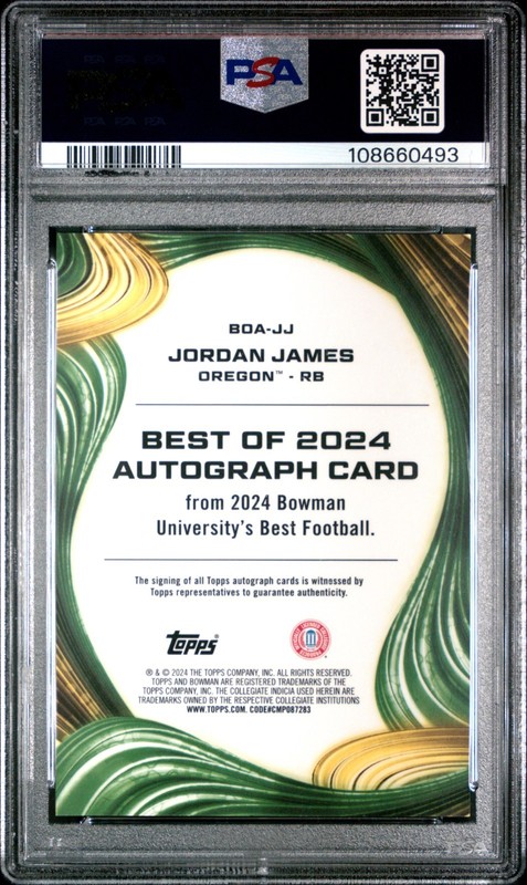 2024 Bowman Best U Jordan James Auto Teal /15 PSA 10! view 2