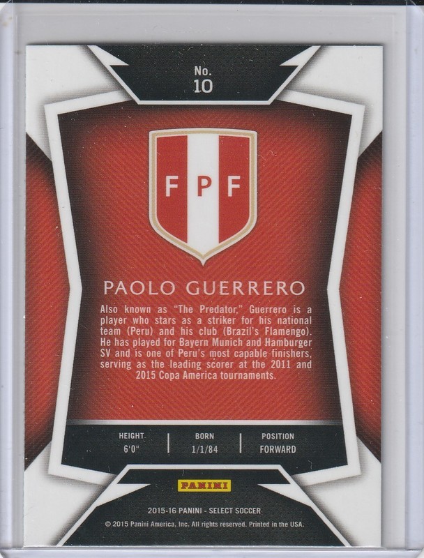 PAOLO GUERRERO Peru 2015/16 Panini select #10 Base Card /Qty view 2