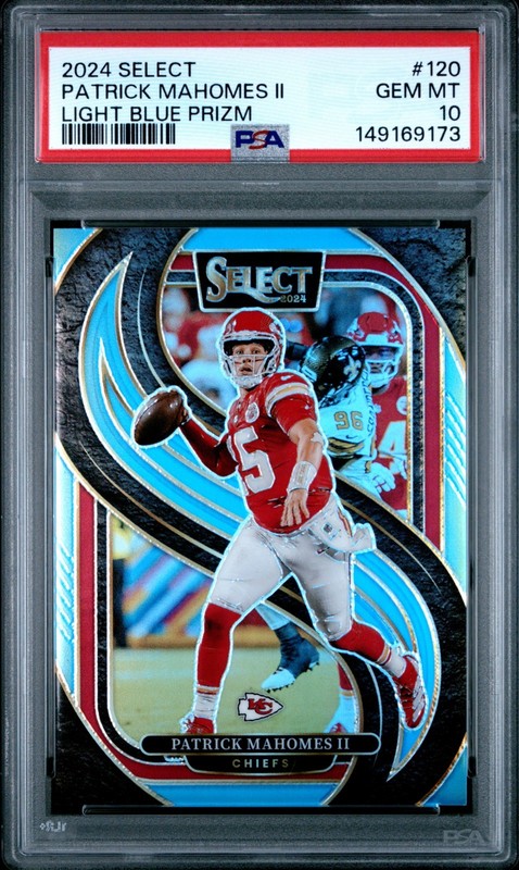 2024 Panini Select 120 Patrick Mahomes II Light Blue Prizm /99 PSA 10