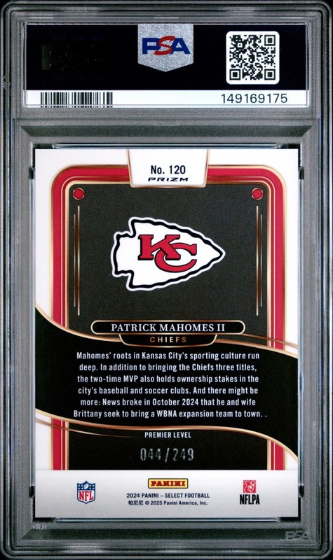 Patrick Mahomes II 2024 Panini Select Premier Red Shock /249 PSA 10 GEM MINT   view 2