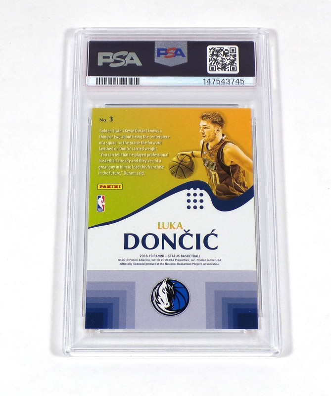 2018-19 Panini Status Luka Doncic Rookie Prominence #3 Mavericks PSA 9 view 2