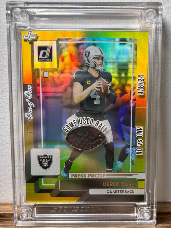 Derek Carr 1/1 Game Used Ball NFL Logo GU Football SP 2025 Jersey Fusion