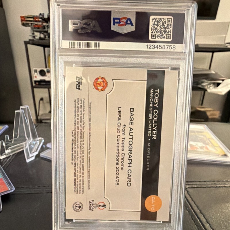 Topps Chrome UEFA Club 2024-25 Toby Collyer Orange Geo Auto /25 RC PSA 10 view 2