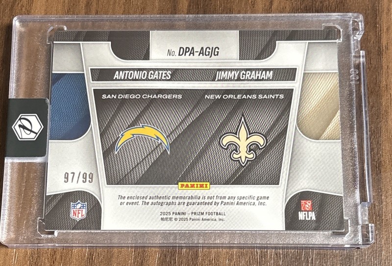 2025 Prizm Football Antonio Gates Jimmy Graham Dual Silver Auto Patch /99 view 2