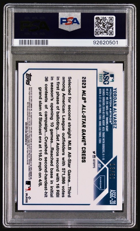 Yordan Alvarez 2023 Topps Chrome Update All-Star Game Gold /50 PSA 10 view 2