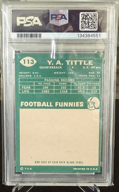 1960 Topps YA Tittle #113 PSA 5 Vintage Football LSU San Francisco 49ers view 2