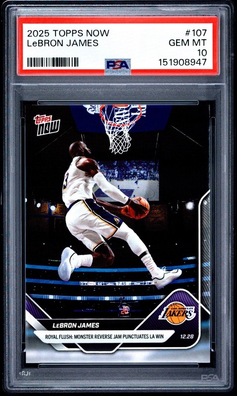 2025-26 Topps Now NBA #107 LeBron James Reverse Jam Lakers PSA 10