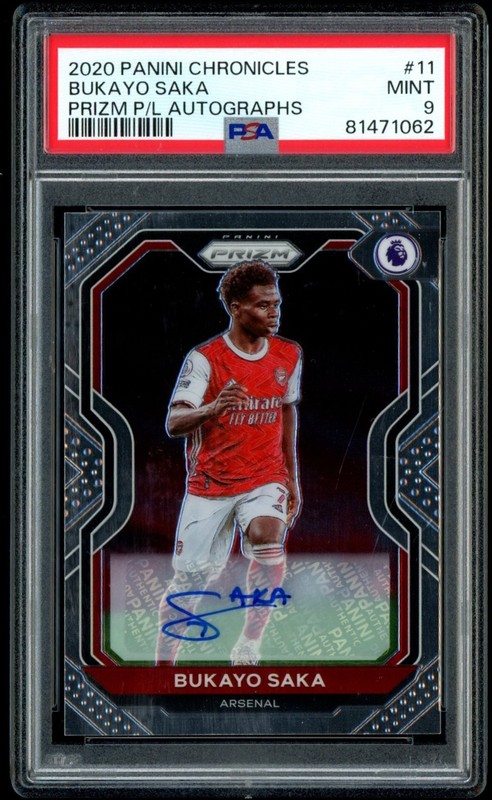 2020 Panini Chronicles Prizm EPL #11 Bukayo Saka Auto /265 PSA 9 Arsenal