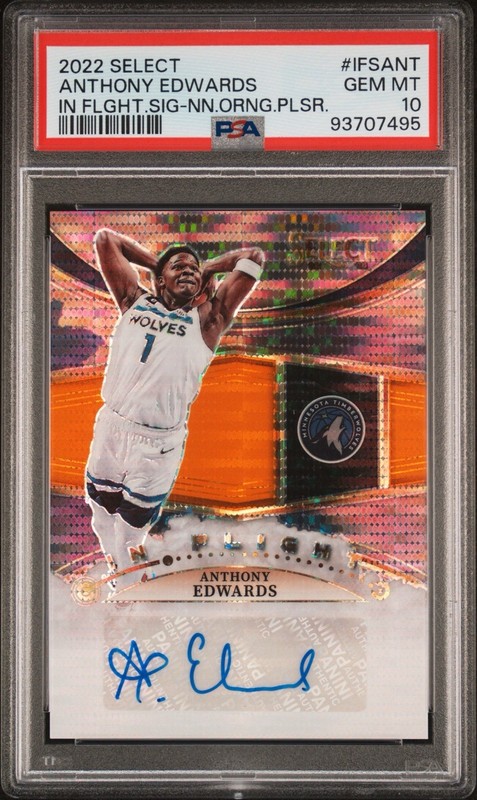 2022 Panini Select In Flight Signatures Anthony Edwards Neon Orange /30 PSA 10