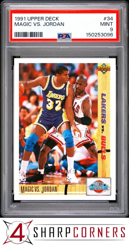 1991 UPPER DECK #34 MAGIC JOHNSON VS. MICHAEL JORDAN HOF PSA 9