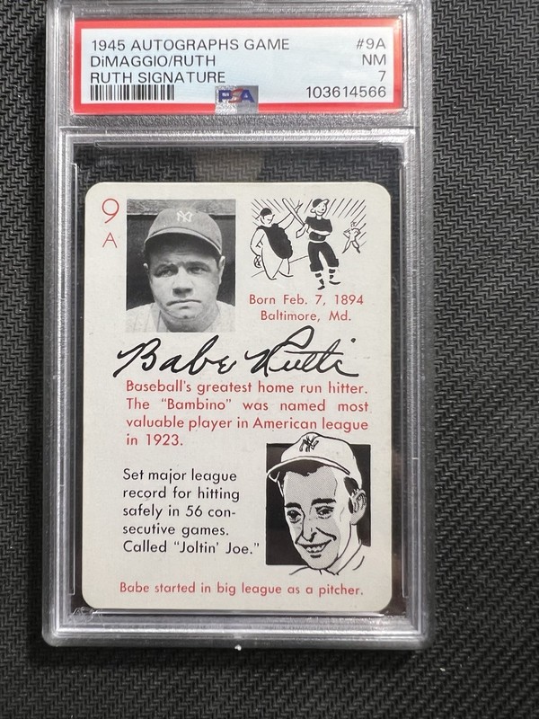 1945 Leister Autographs Game Joe DiMaggio / Babe Ruth PSA 7 #9A New York Yankees