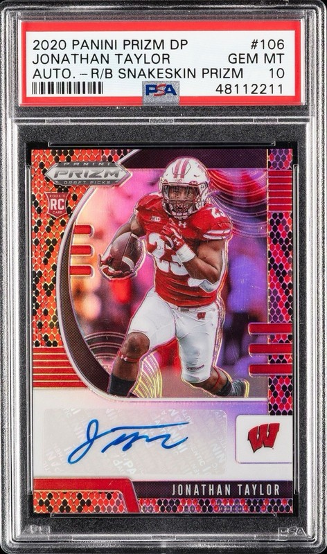2020 PANINI PRIZM AUTO RC - SNAKESKIN JONATHAN TAYLOR PSA 10 DRAFT PICKS POP 2 
