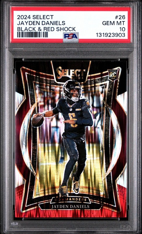 2024 SELECT JAYDEN DANIELS #26 ROOKIE BLACK & RED SHOCK PRIZM RC PSA 10 GEM 💎