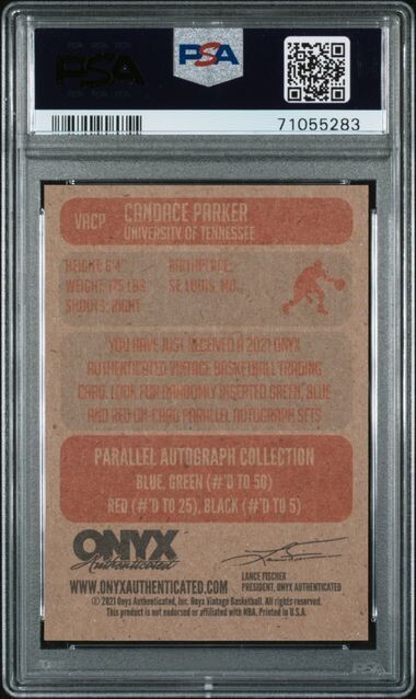 2021 Onyx Vintage AUTOGRAPH Blue Ink /50 CANDACE PARKER Volunteers Aces PSA 8 view 2