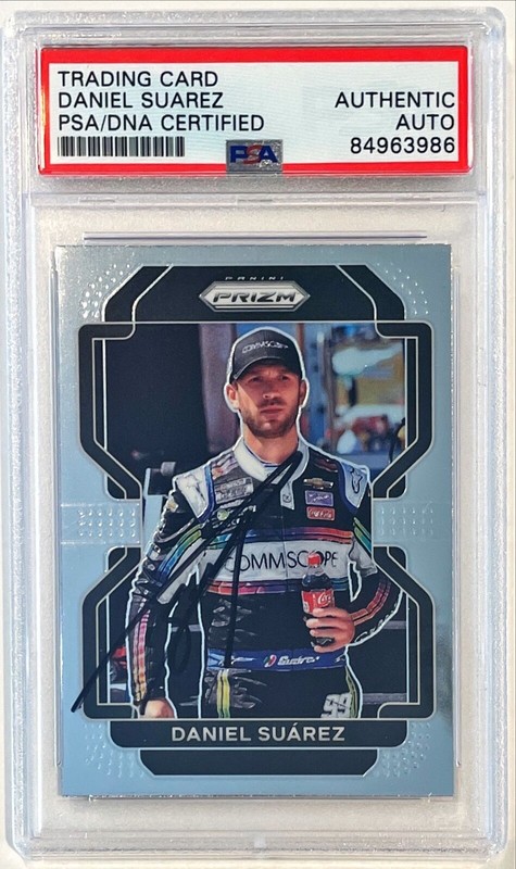 2022 Panini Prizm Racing NASCAR Daniel Suarez Signed Auto Card #58 PSA/DNA