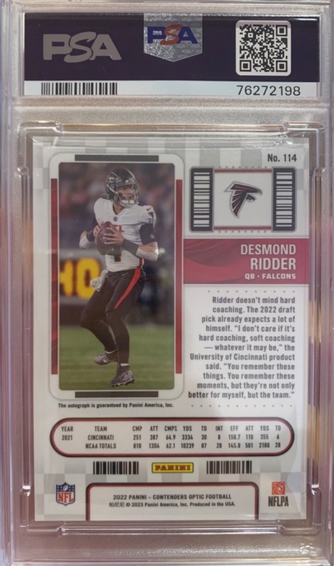 2022 Contenders Optic Desmond Ridder RC Auto PSA 9 "Hot!!" view 2