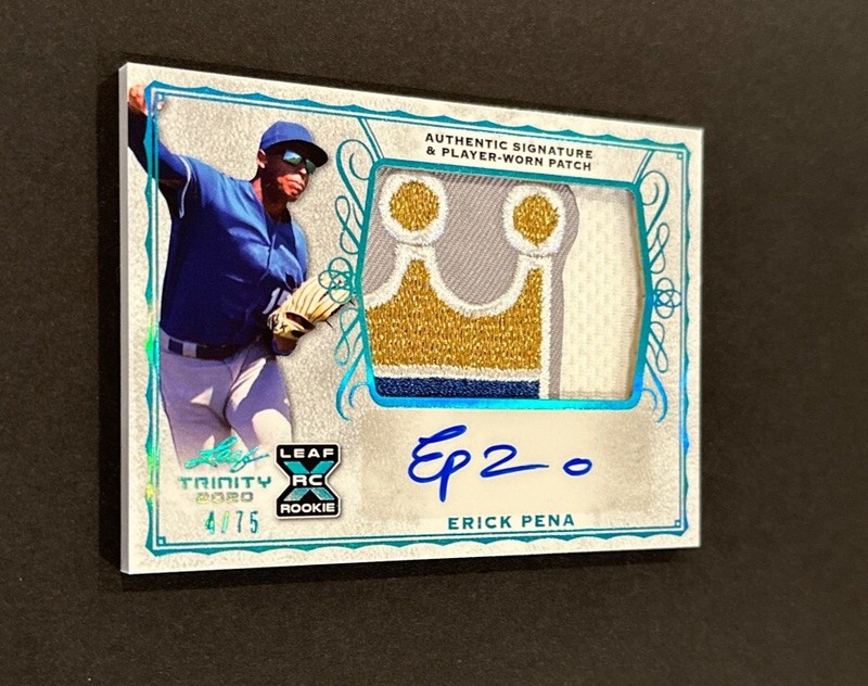 2020 LEAF TRINITY ERICK PENA KC ROYALS LOGO PATCH AUTO XRC #’d 4/75! view 2