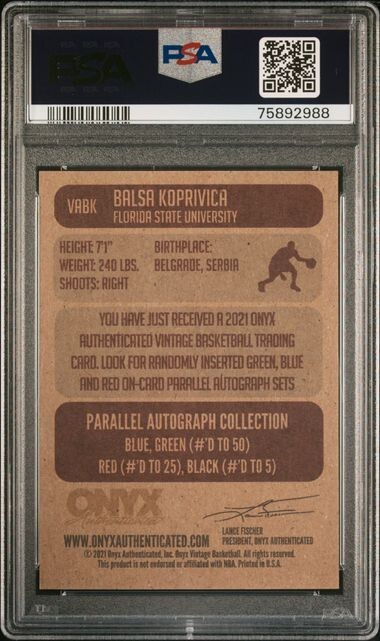 2021 Onyx Vintage AUTOGRAPH Blue Ink /50 BALSA KOPRIVICA Seminoles FSU PSA 10 view 2