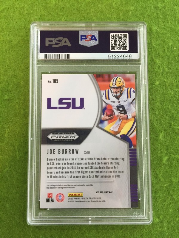 JOE BURROW SILVER PRIZM ROOKIE CARD GRADED PSA 9 MINT LSU 2020 Prizm  BENGALS view 2