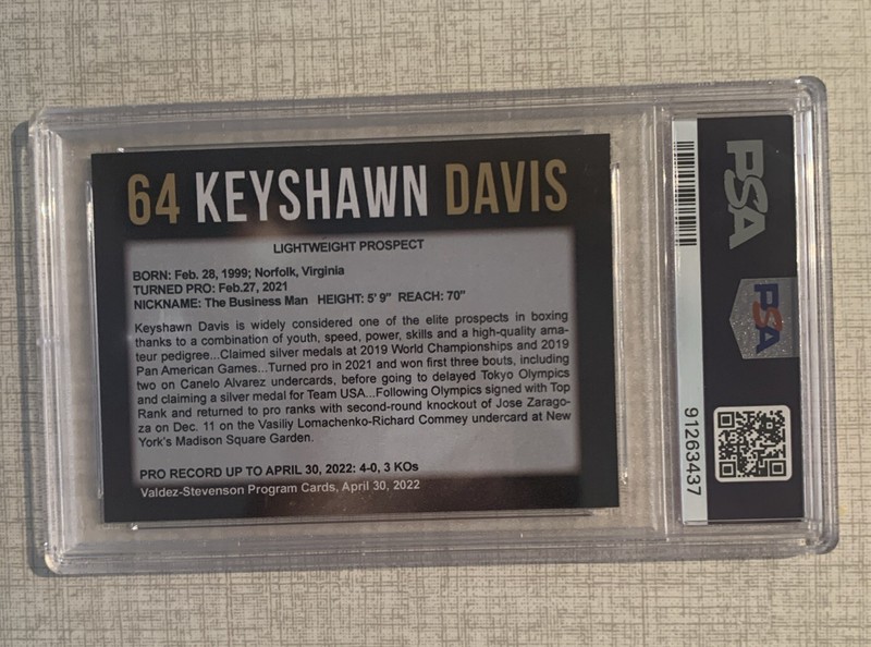 Keyshawn Davis SIGNED PSA 9 /AUTO 7 Seidman’s Boxing Cards 2022 Rookie Card (RC) view 2