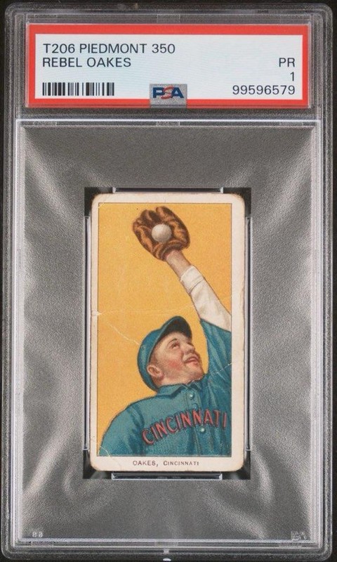 1909-11 T206 Baseball Card REBEL OAKES Cincinnati Reds PSA 1 Piedmont
