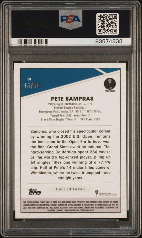 2021 Topps Chrome Tennis Pete Sampras Gold #60 PSA 9 view 2