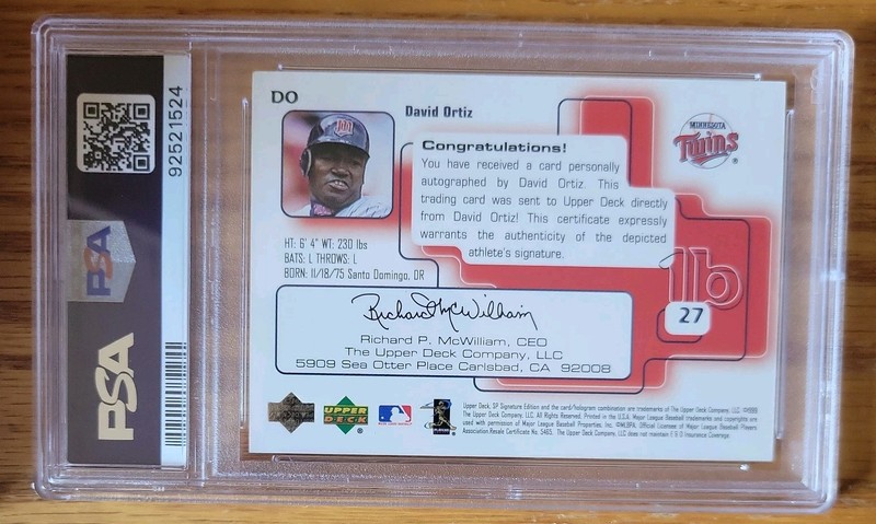 1999 SP Signature David Ortiz Auto PSA 9 Boston Red Sox Autograph view 2