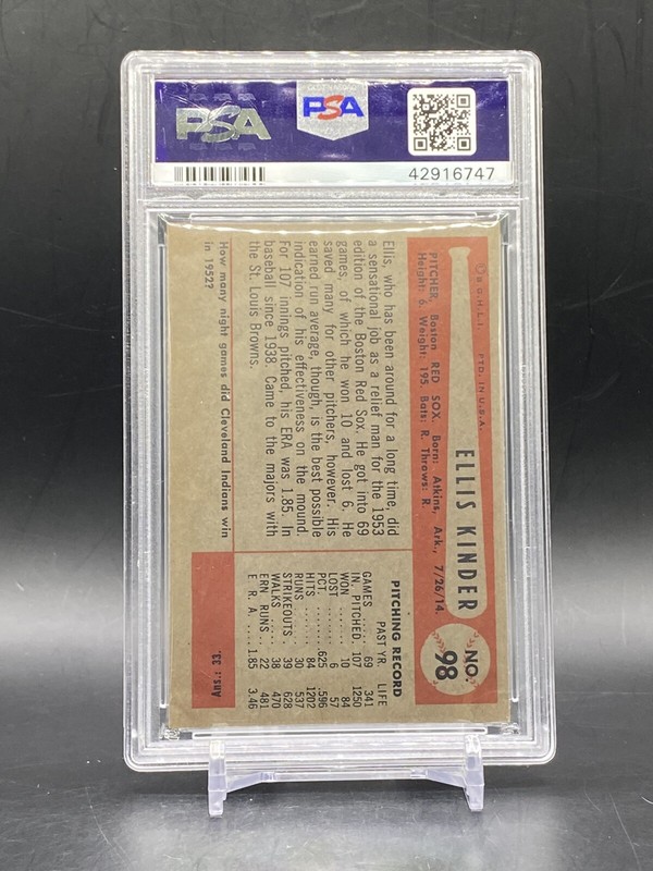 1954 Bowman #98 Ellis Kinder Boston Red Sox Vintage Baseball Trading Card PSA 7 view 2